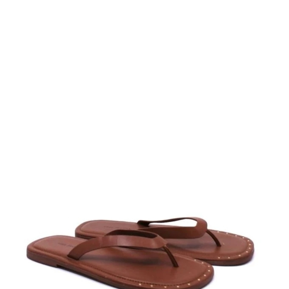 Free People Women's Cognac Brown Leather Studded Flip Flop Sandals Size 10 - Picture 9 of 9